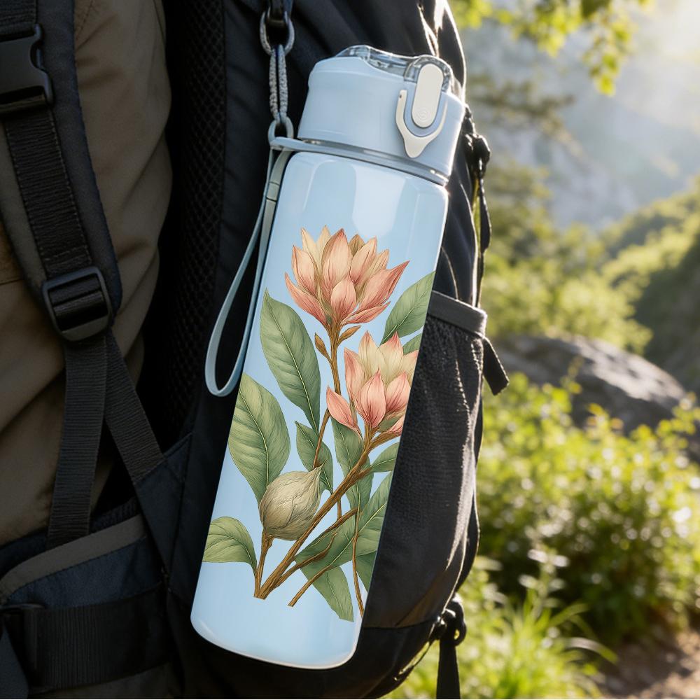 1PC Pink Protea Flower Bouquet 750ml Color Plastic Sports Water Bottle Leakproof Flip Straw Lid For Sports Office Home Use