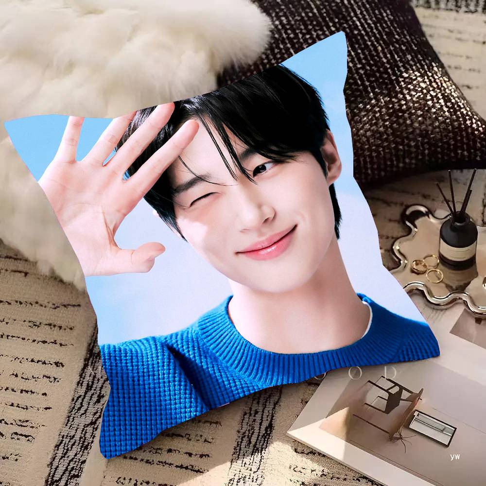 Housse de coussin Célébrité coréenne Byeon Wooseok Housse de coussin carrée tendance Décoration Ins Chambre à coucher Canapé Salon Loisirs
