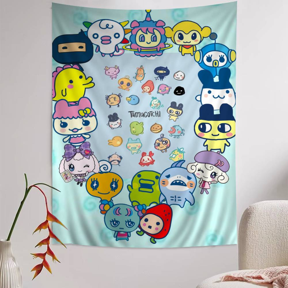 Tamagotchi Cut Friend Colorful Tapestry Wall Hanging Hippie Flower Wall Carpets Dorm Decor Wall Art Decor 100X70CM