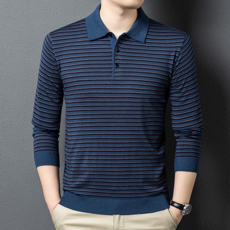 Fengxun Men s Striped Wool Blend Polo Knit Sweater 3XL
