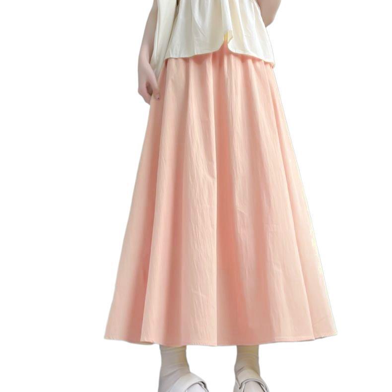 Mori Style High-Waist Pleated White Midi Skirt for Women - Summer 2025 A-Line Slimming Skirt
