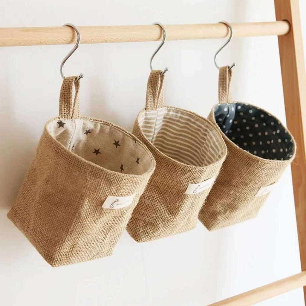 Cotton Linen Storage Hanging Bag - Over-the-Door Wall Desktop Organizer for Bathroom and Home