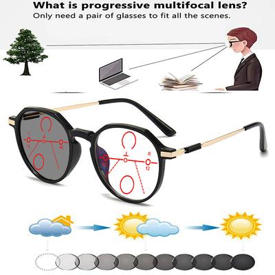 Round Women Retro Oversized Ultralight Comfortable Photochromic Progressive Multifocal Reading Glasses +0.75 To +4