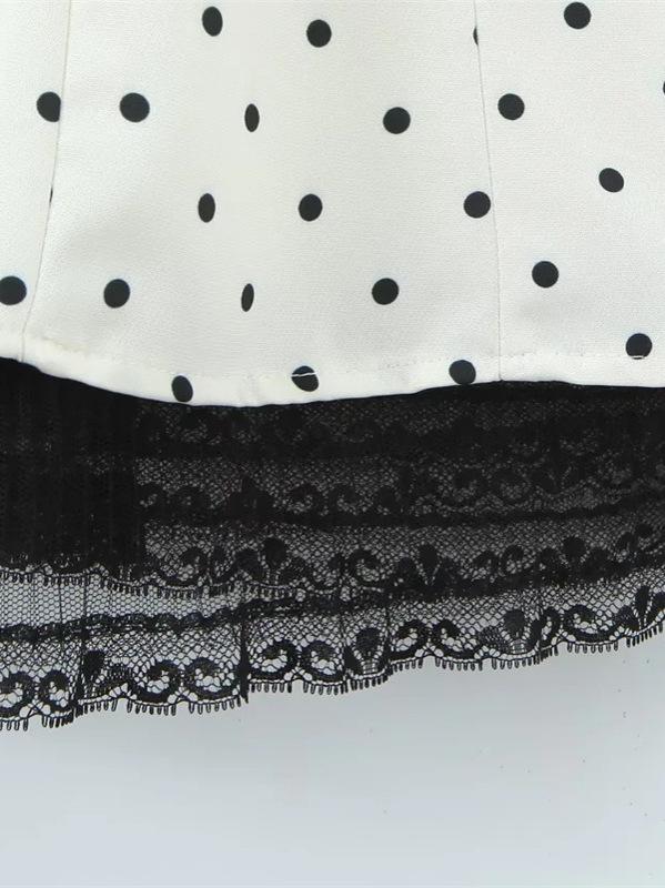 Women's Korean Style Lace Patchwork Polka Dot Sleeveless Camisole Dress – Waist-Cinched, Sexy French Short Skirt for Summer