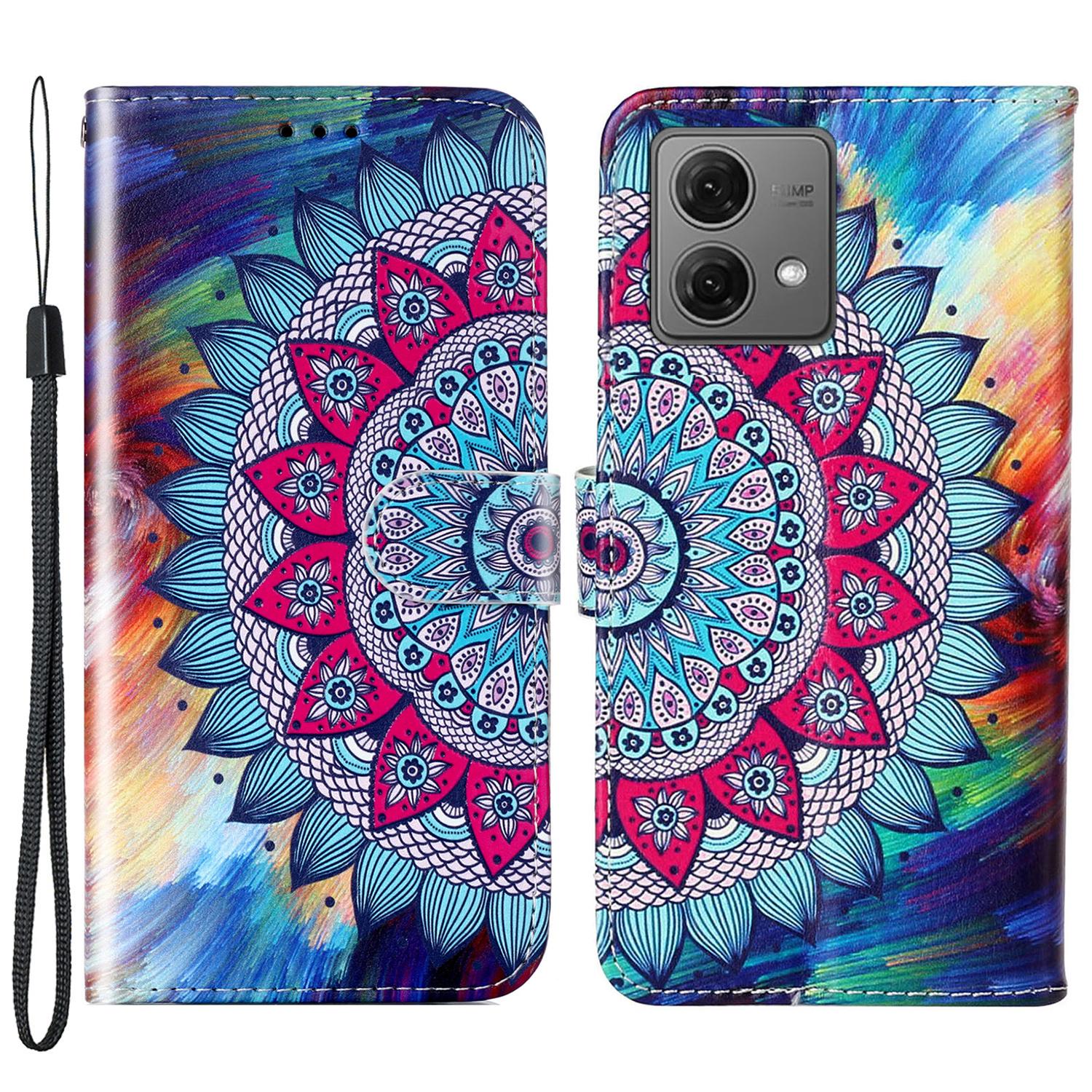 

For Motorola Moto G84 5G Leather Case PU Leather+TPU Embossment Phone Protective Cover with Hand Strap Mandala Flower