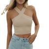Überkreuzter Strick-Haltertop Rückenfrei Eng Schlankmachend Bandage und Brustbandage