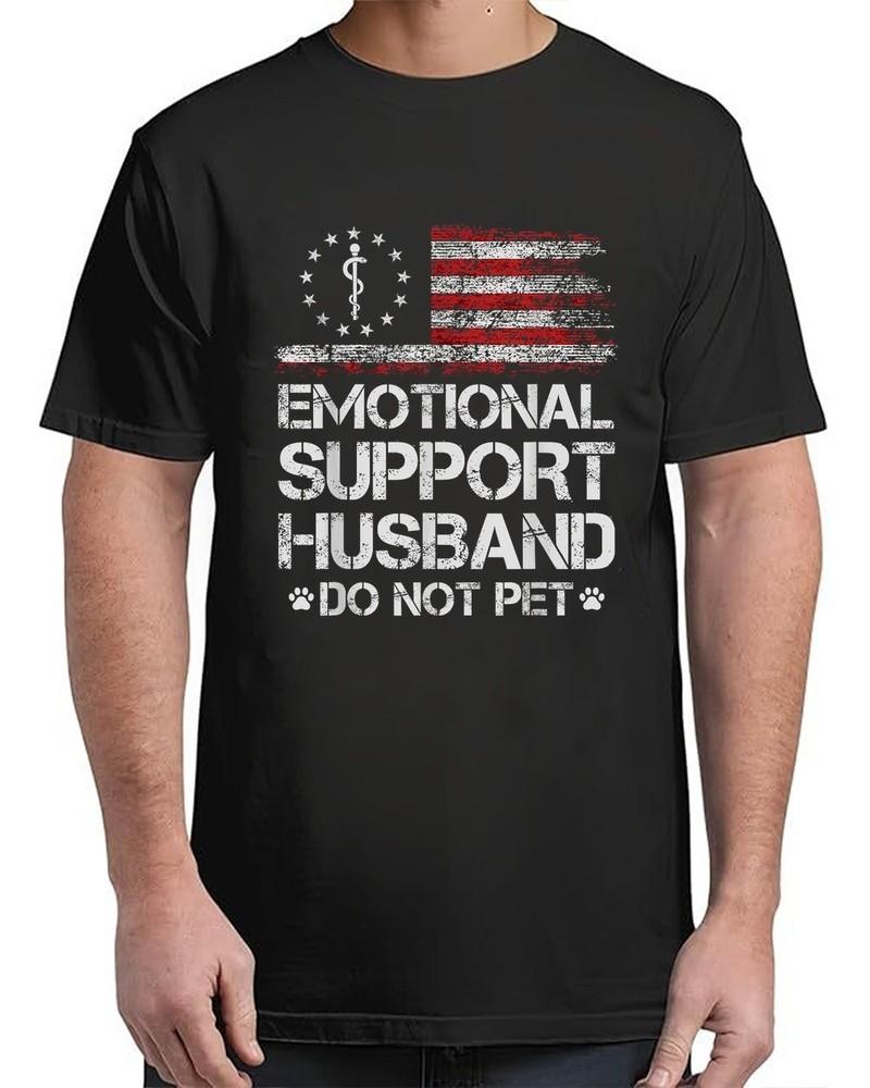 Emotional Support Husband Do Not Pet - Vintage American Flag Adult S-4XL Unisex T-Shirt S