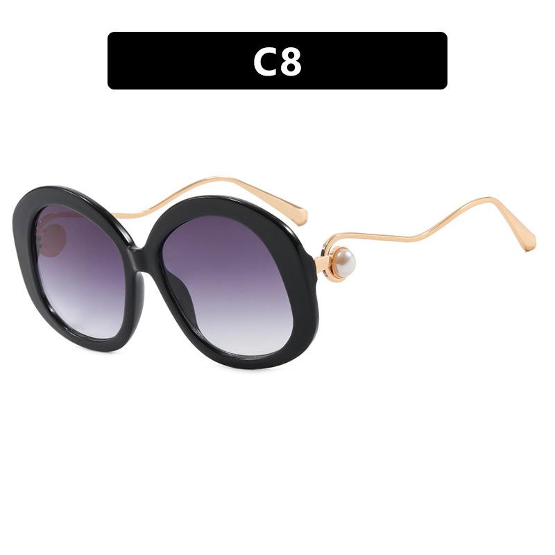 Y2K Vintage Oversized Round Sunglasses UV400 Punk Luxury Brand Designer Pearl Metal Wave Leg Shades for Women Men