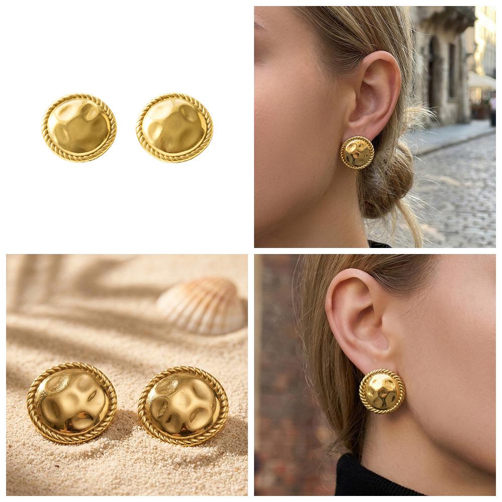 Maillard Vintage Twisted Edge Round Earrings, 18k Gold-Plated Stainless Steel Fashion Accessory