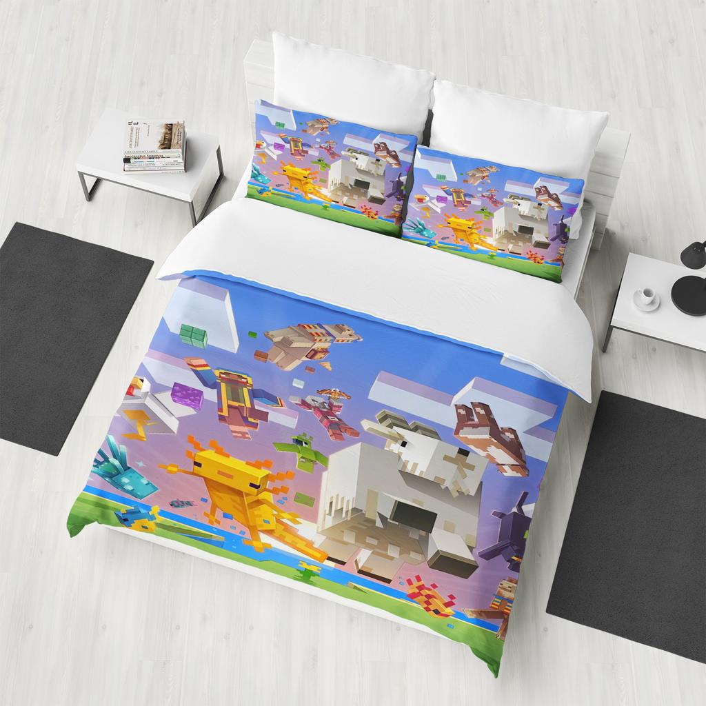 M-Minecraft 100% PolyesterAnime Printed Bedding Set Duvet Cover Queen Cotton Cute Printed Cartoon Quilt Cover
