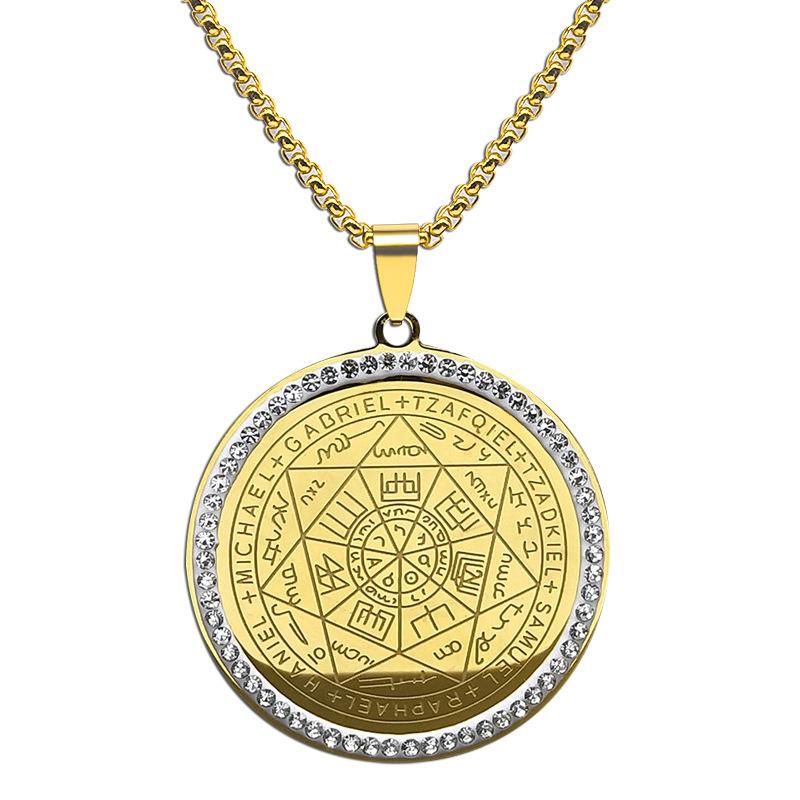 Cool Seven Angels Magic Cube Circular Plate Men's Stainless Steel Pendant Necklace