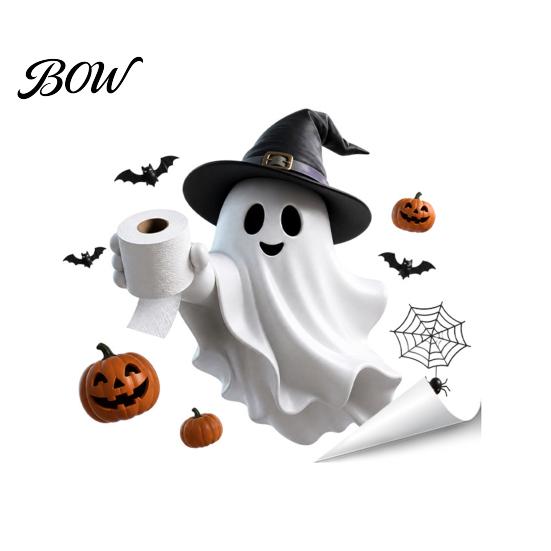 Waterproof Halloween Wall Stickers Toilet Sticker, Ghost And Skeleton Print Decals, PVC Easy Bathroom Decals Peel Stick Spooky Stickers, for