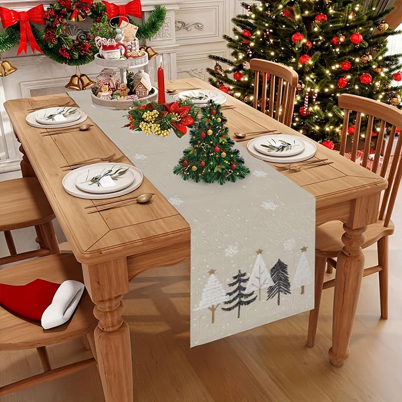 Christmas Table Runner Pine Trees Snowflakes Linen Table Runner Winter Holiday Party Kitchen Dining Table Decor Merry Christmas