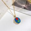 Vintage Enamel Photo Locket Pendant Necklace for Women Minimalist Luxurious Non-Fading Titanium Steel Jewelry Accessoryry