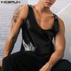 INCERUN Herren Tiefer Ausschnitt Ärmellos PU-Leder Lässig Locker Tanktops T-Shirt