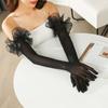 Wedding Dress Solid Lace Sleeves Gloves Elastic Bridal Mesh Gloves Women Long Mittens  Christmas