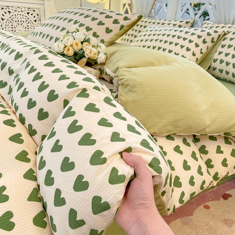 Class A maternal and infant grade super soft washed cotton bed sheet 4pcs set bed hat quilt cover student dormitory single