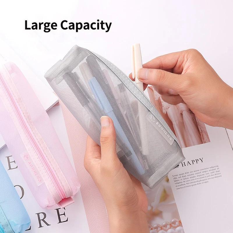 Mesh Pencil Case Large Capacity Pencil Pouch Transparent Multifunction Pencil Bag Organizer Office School Supplies Stationery