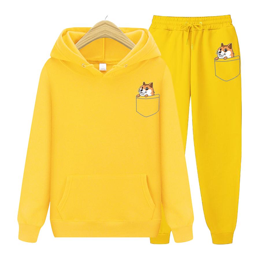 Mote Langermet Lomme Katt Herre Sett Fleece Hettegenser Bukse Tykk Varm Treningsdress Sportsklær Hettejakke Treningsdrakter Joggedress Treningsdrakt