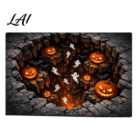 Seasonal Home Accent Piece 3D Halloween Rug Optical Illusion Floor Mat Diatomaceous Earth Bath Holiday Party Photo Backdrop Spooky Depth Area