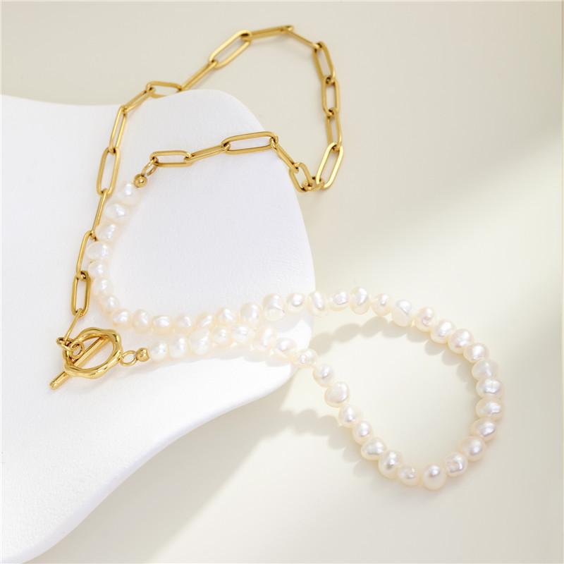 14K Gold-Plated Titanium Pearl Necklace, O-Chain, Anti-Fade, High-End Design