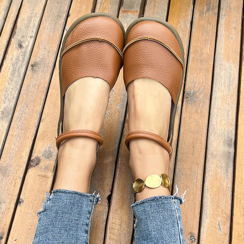 Fashion New Style Popular Retro Handmade Genuine Leather Flats Sandals Summer New Casual Versatile Comfortable Soft Sole Women's Shoes