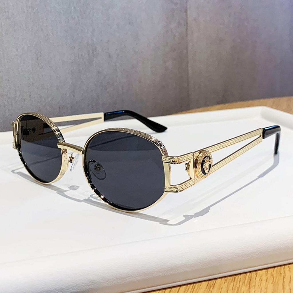 New Style Retro Metal Oval Small Frame Sunglasses, Gender-neutral, Hollow Temple Design, UV-protective Sunglasses