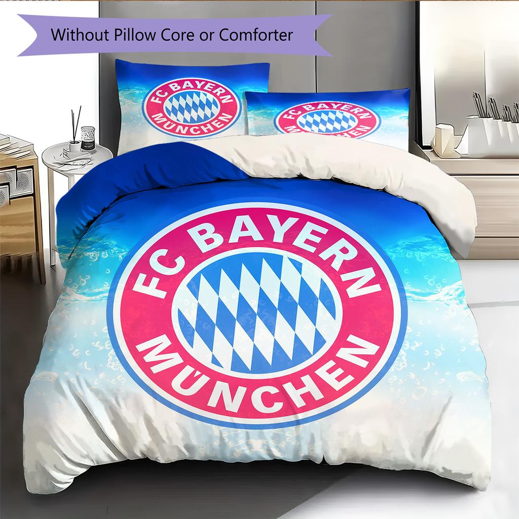 FC Bayern München Team Logo Muster Bettwäsche Heimdekoration Geburtstagsgeschenk (1 Bettbezug + 2 Kissenbezüge, ohne Füllung)