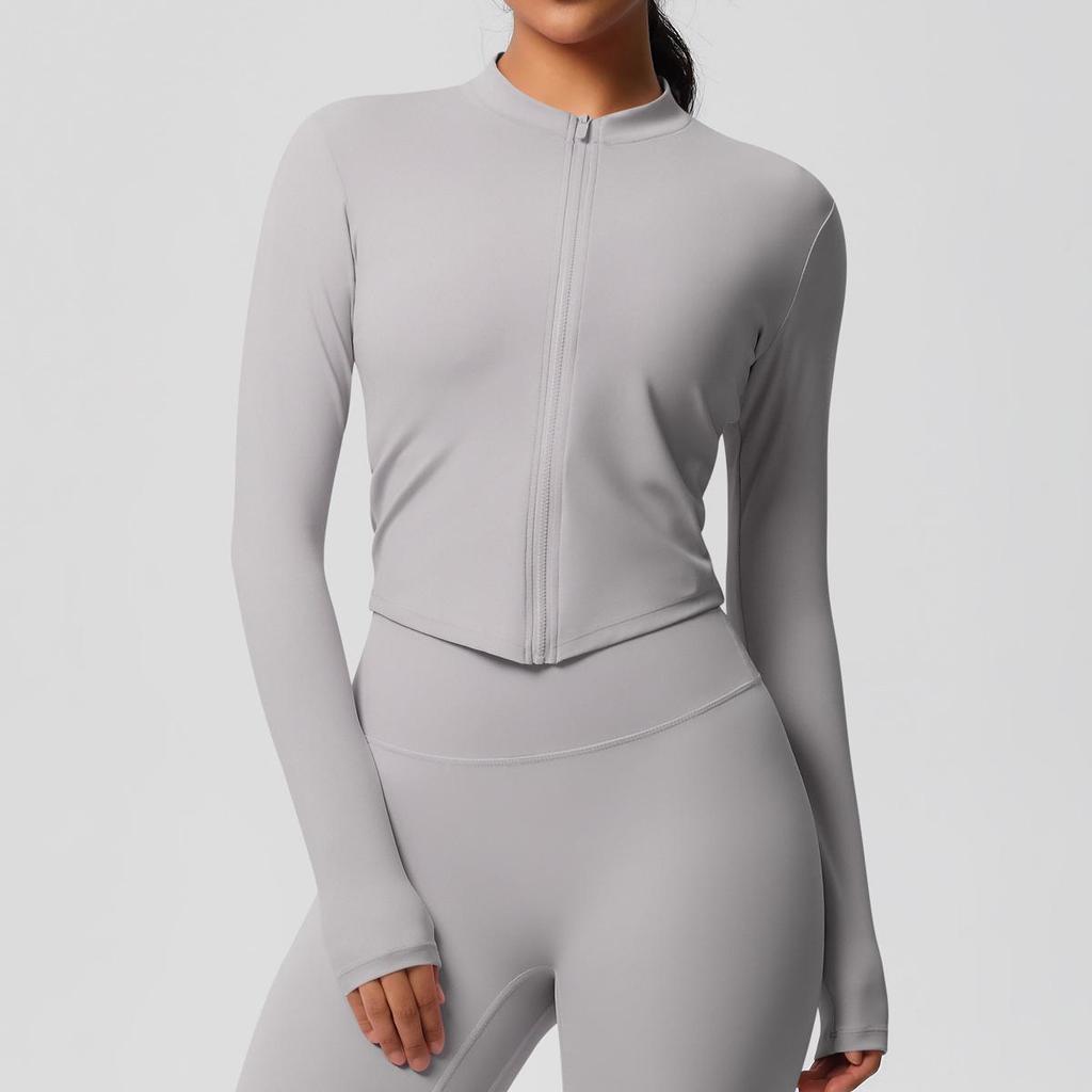 Quick-Dry Nude-Feel Zip-Up Fitness Jacket – Women's Long Sleeve Yoga & Running Top