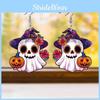 Ghost Themed Halloween Pumpkin Flower Pattern Women Alien Earrings Acrylic