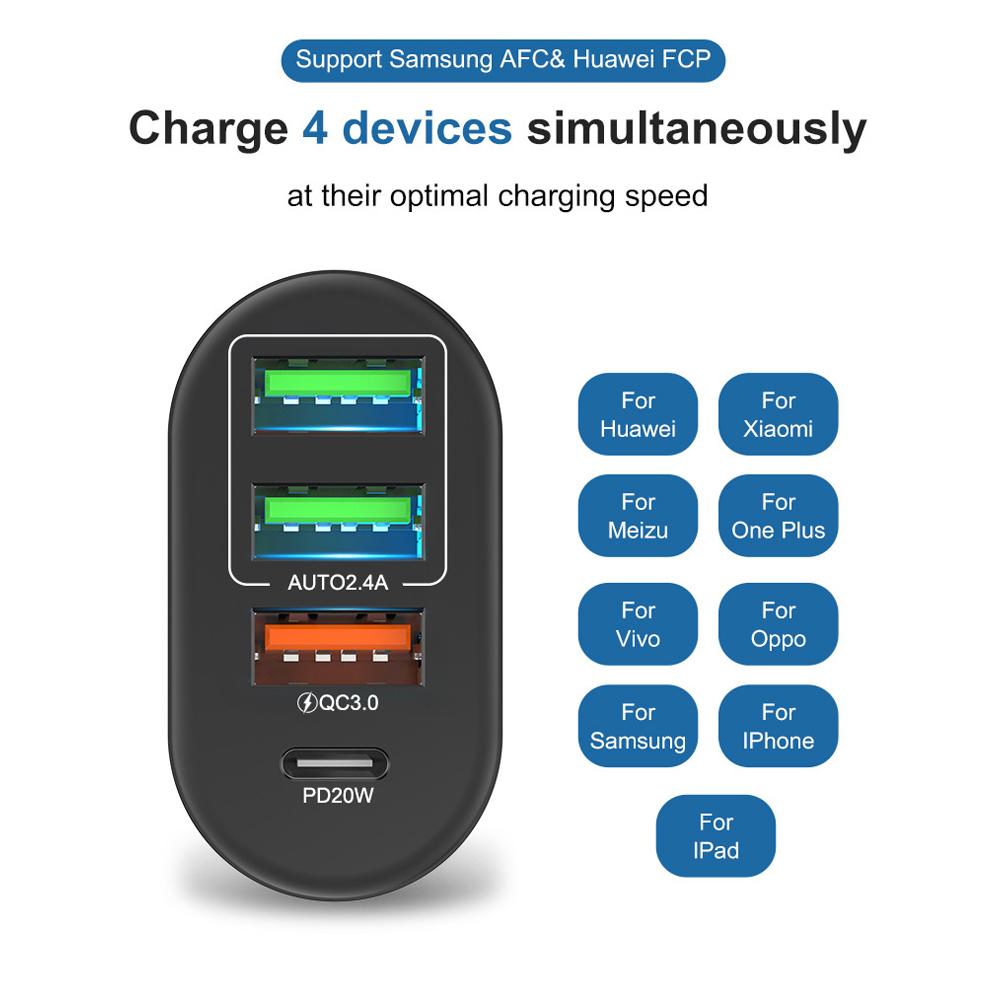 PD+QC3. 0 Încărcător de telefon USB C 4 porturi Încărcare rapidă PD 20W Adaptor de alimentare Pentru iPhone Xiaomi Samsung Australia Ștecher coreean
