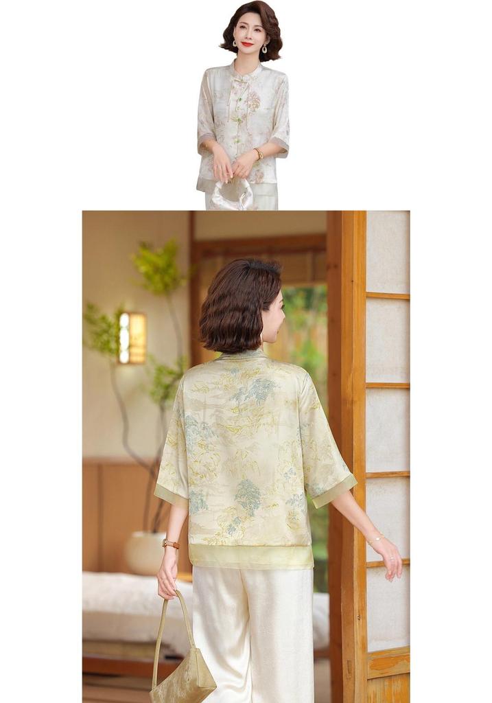 Mom's Trendy Chiffon Short-Sleeve Shirt for Middle-Aged Women - Summer 2026 Collection