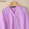 ZANZEA Women Casual V-Neck Solid Color Loose 3/4 Sleeve Blouse