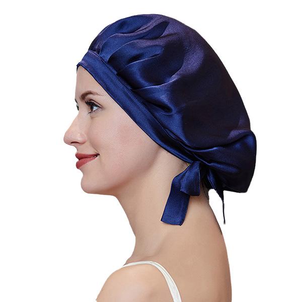 100% Mulberry Silk Bonnet Sleep Cap for Woman Night Hat 16 Momme with Adjustable Ribbons Hair Care