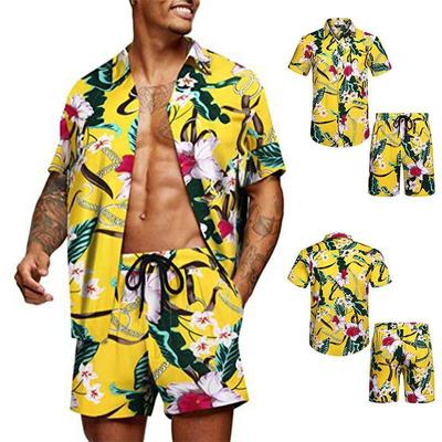 New Men's Summer Large Size Shirt Set  Two-piece Suit Andhome Clothes Pajamas Comfy Loose Simple Beach Shirt Sets Yasheng