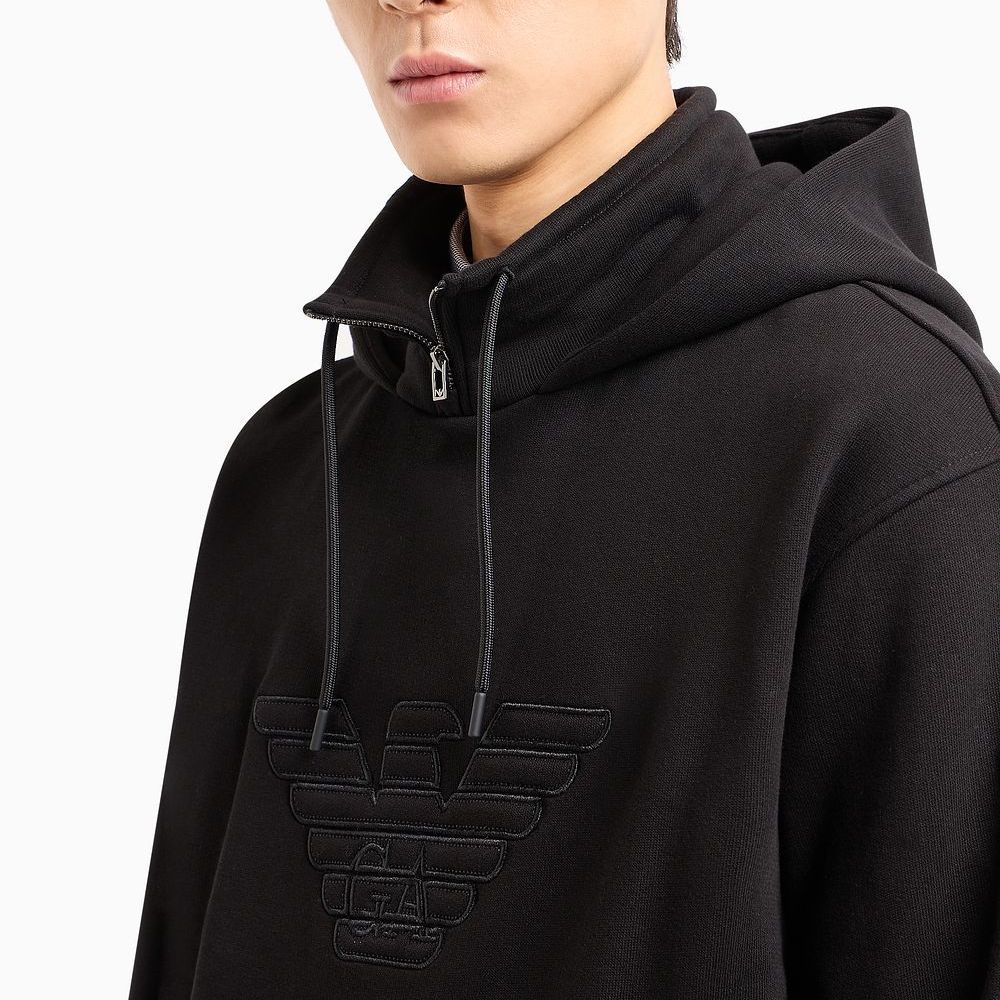 Emporio Armani Hooded Jersey Sweatshirt With Embossed Domed Logo 3D1MDW-1JWPZ-10028