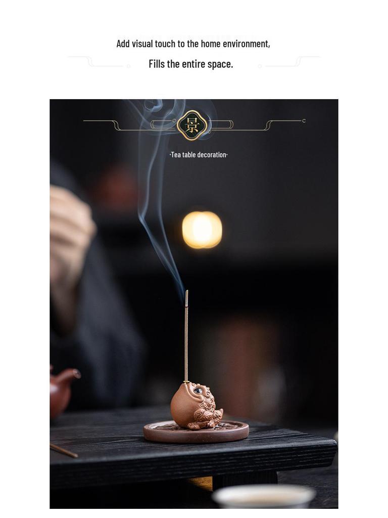 Purple Clay Golden Toad Incense Burner - Indoor Zen Tabletop Aroma Holder