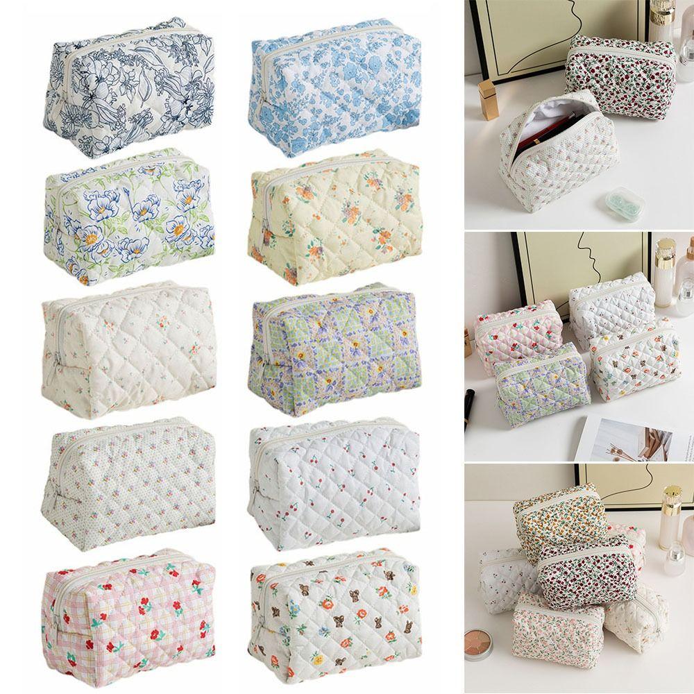 Kawaii Flower Printed Cosmetic Bag Large Capacity Travel Organizer Makeup Bag Storage Bag