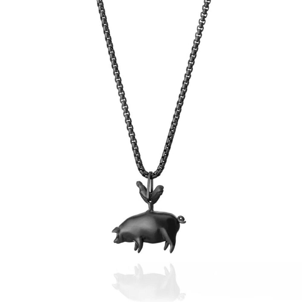 Pig and Hen Pendant Necklace - Black X Black