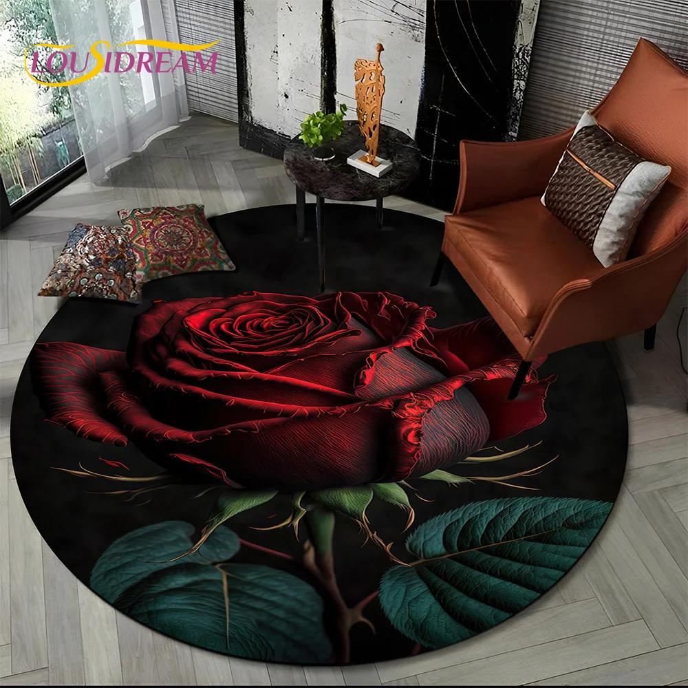 Covor rotund 3D Lux Floarea Soarelui Trandafir Nordic Margaretă pentru Decor Sofă Living Dormitor, Covor Zonă Copii Covoraș de Podea Antiderapant Cadou
