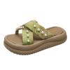 Cool Slippers Women's 2025 Summer New with Skirt Beaded Thick Bottom Cross Beach One Word Fashion Slippers