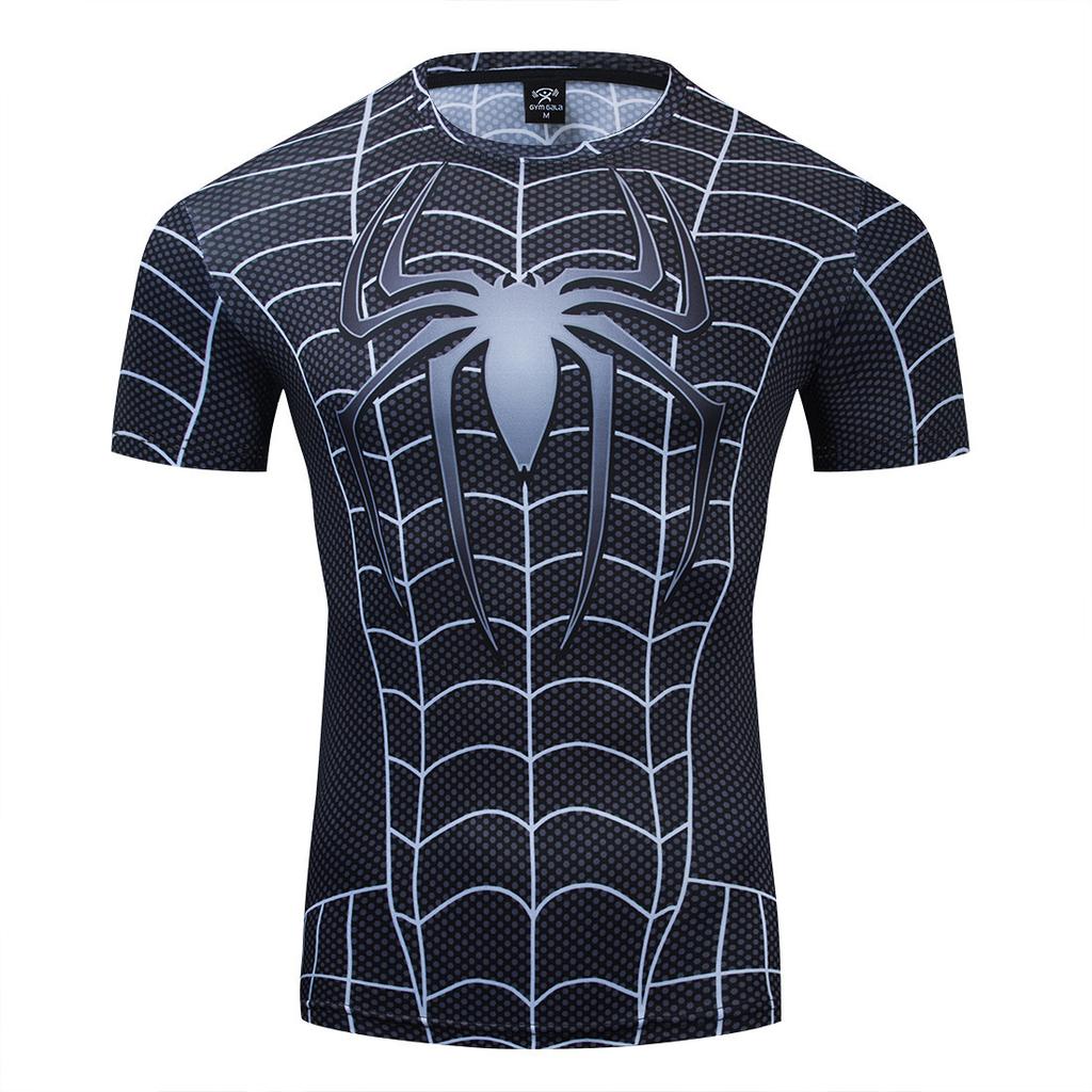 T-shirt de Compression Imprimé Spider-Man 3D Homme Marvel Manches Longues Séchage Rapide Hauts de Sport 2022