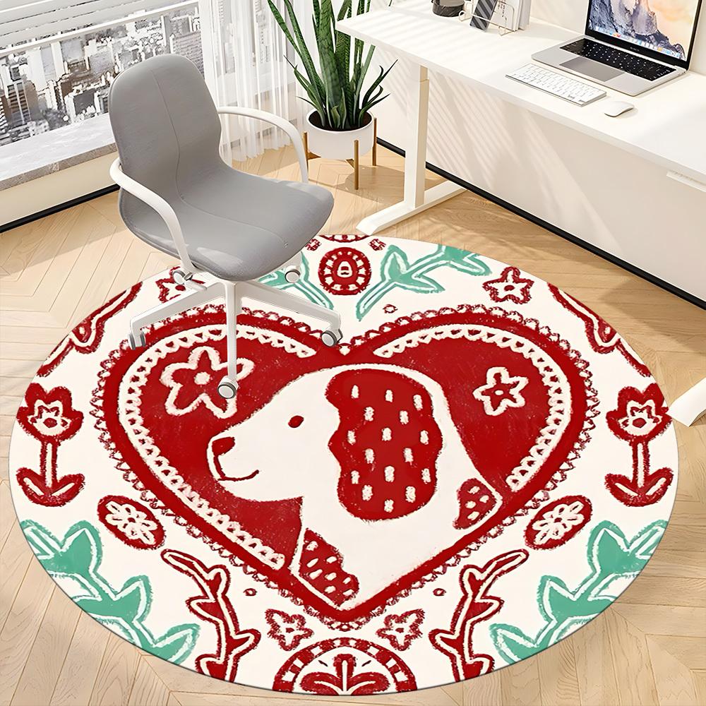 1pc Heart Dog Office Round Area Rug,  Mat Suitable For Office, Under Office Chairs Bedroom Living Room Home Decor, Room Deco