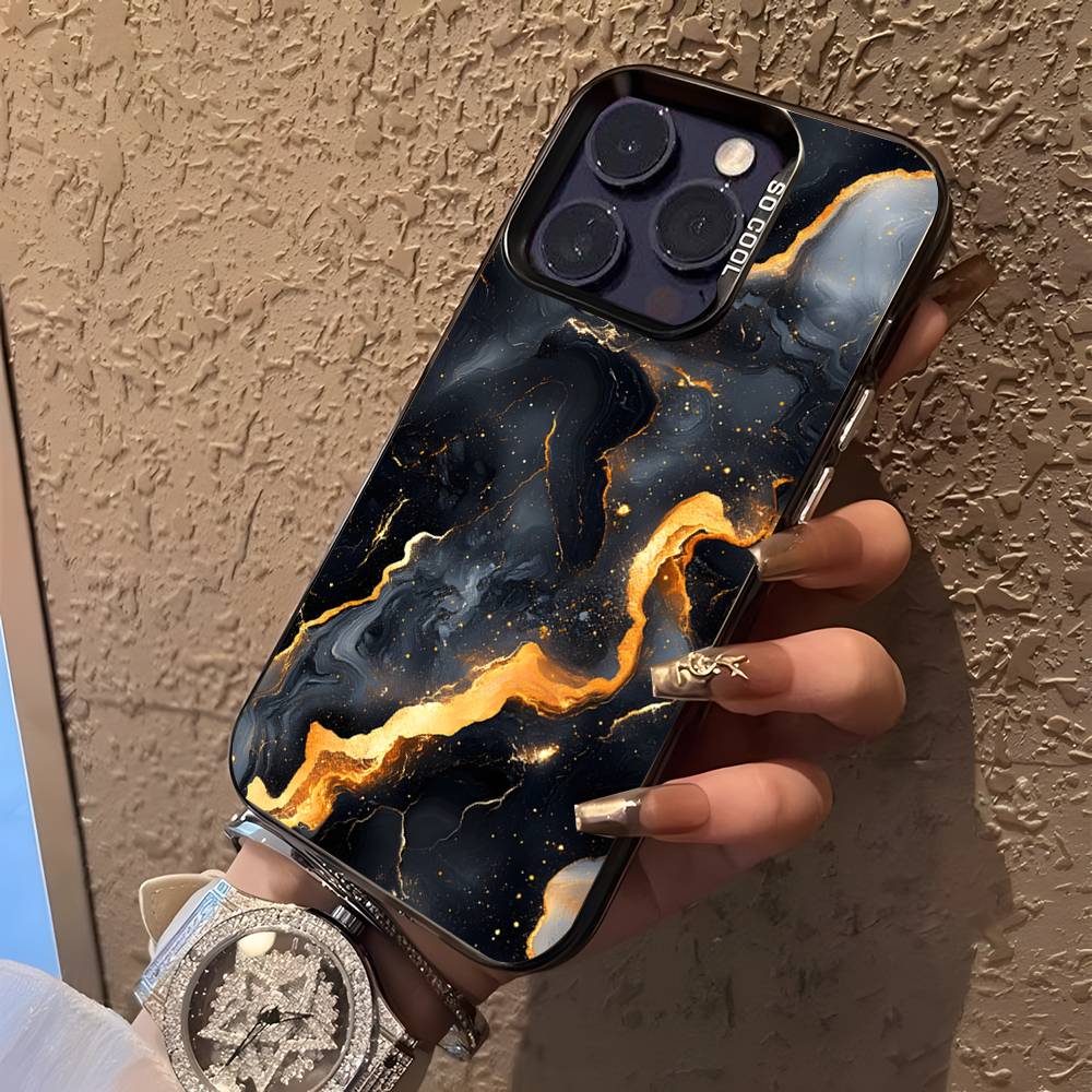 B-Black Gold Marble Art Phone Case For iPhone 17,16,15,14,13,12,11,Pro,XS,Max,Plus,Mini,SE Black Candy Matte Shockproof Cover