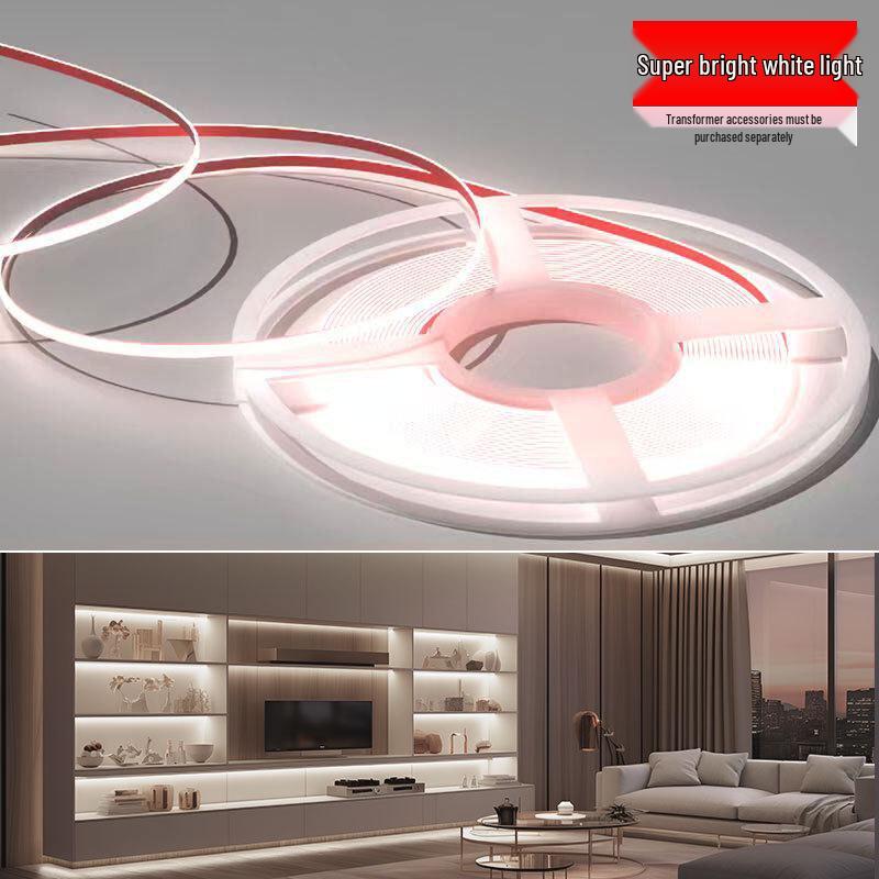 24V Low Voltage Self-Adhesive COB LED Strip Light for Living Room, Cabinet, and Recessed Card Slots