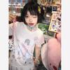 Kawaii Sweet Streetwear Trička Dámská Japonská móda Y2k Grafický Angel Potisk O Výstřih Volná trička Topy Soft Gril Léto