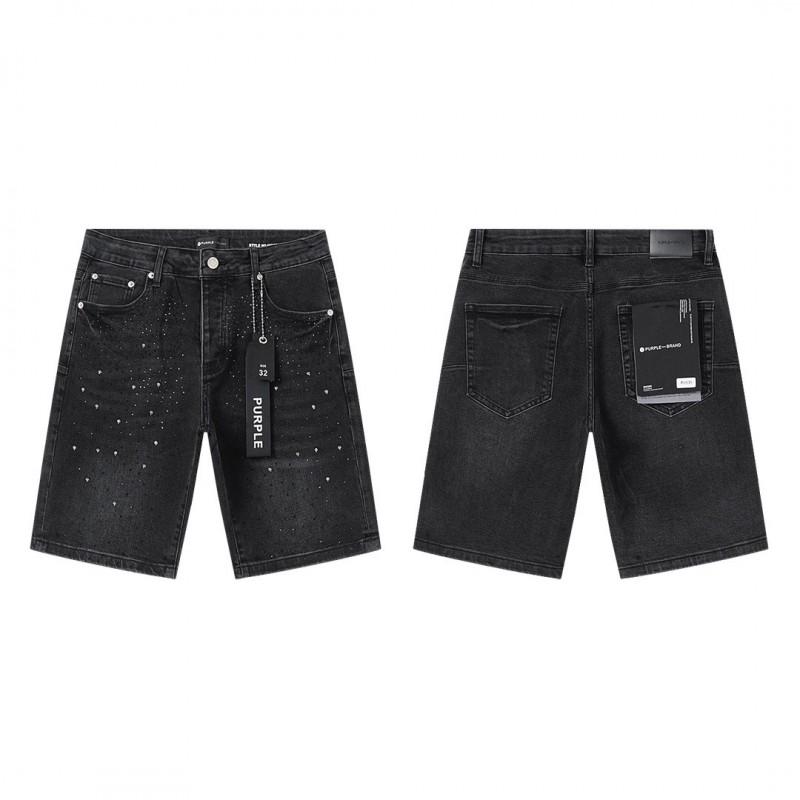 Purple Jeans Streetwear Loose Fit Denim Shorts Men Women Mid-Rise Straight Cut With Embroidery Stone Wash
