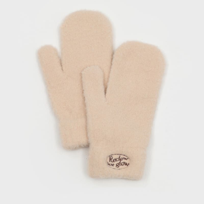 RECLOW FLUFFY LOGO MITTEN GLOVE BEIGE
