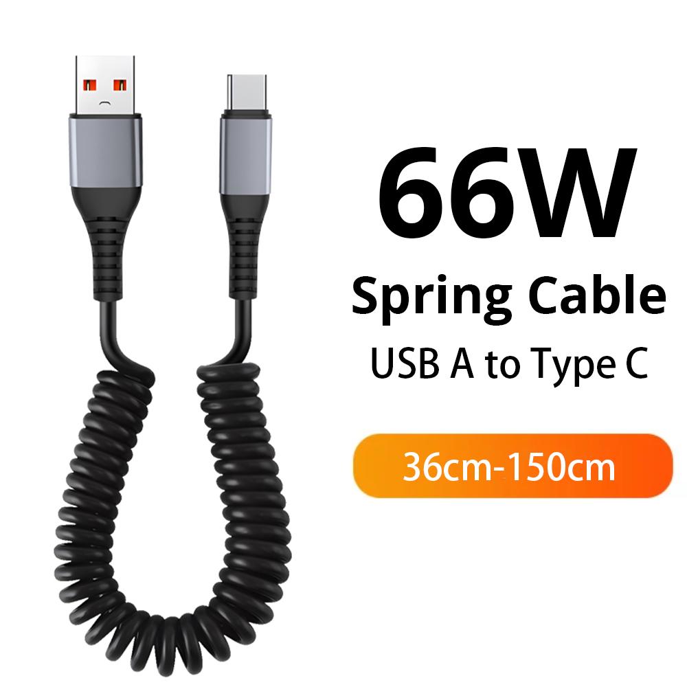 

PD 66W USB-Type C кабель для быстрой зарядки для Huawei Honor Xiaomi POCO Samsung ноутбук iPad Pro автомобильное зарядное устройство USB пружинный провод