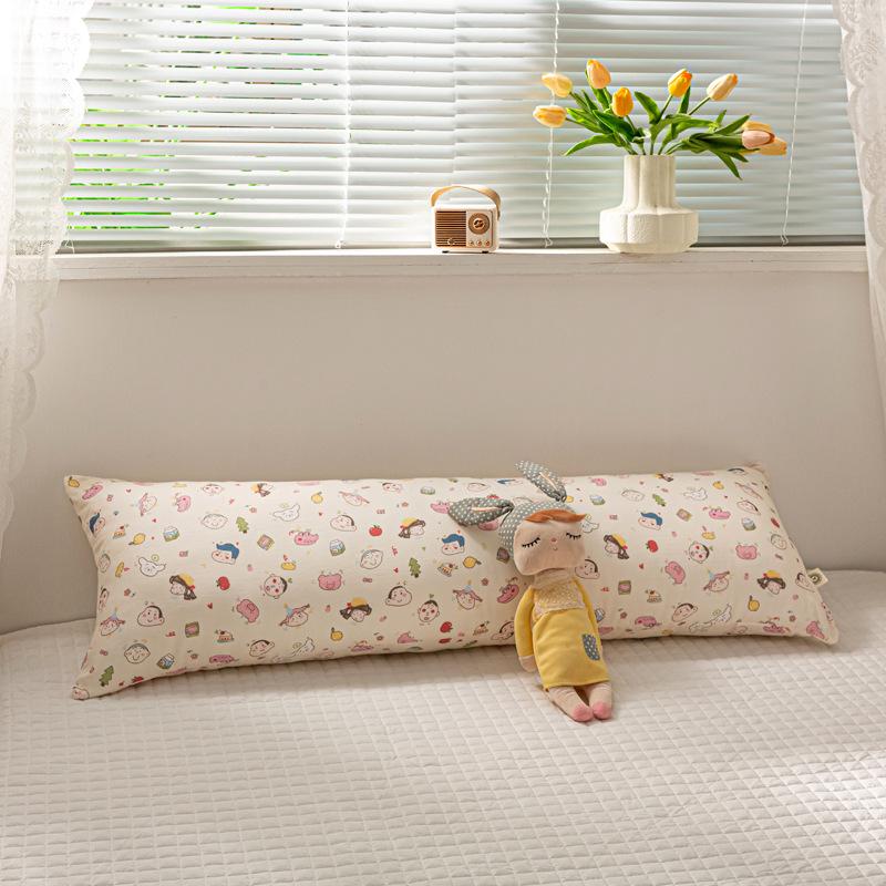 100% Cotton Double-Layer Gauze Long Body Pillow - Comfortable Leg-Hugging Side Sleeper Pillow